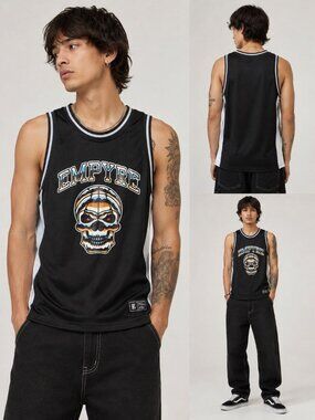 Empyre Mens Basketball Skull Graphic Jersey  Mens Streetwear Black/White Medium